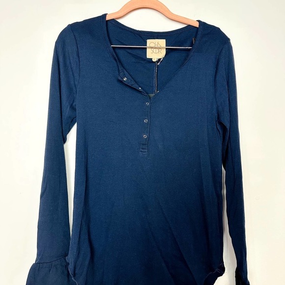 Chaser Revolve NWT Baby Rib Long Sleeve Henley Comfy Top Twilight Size Medium - Picture 3 of 5